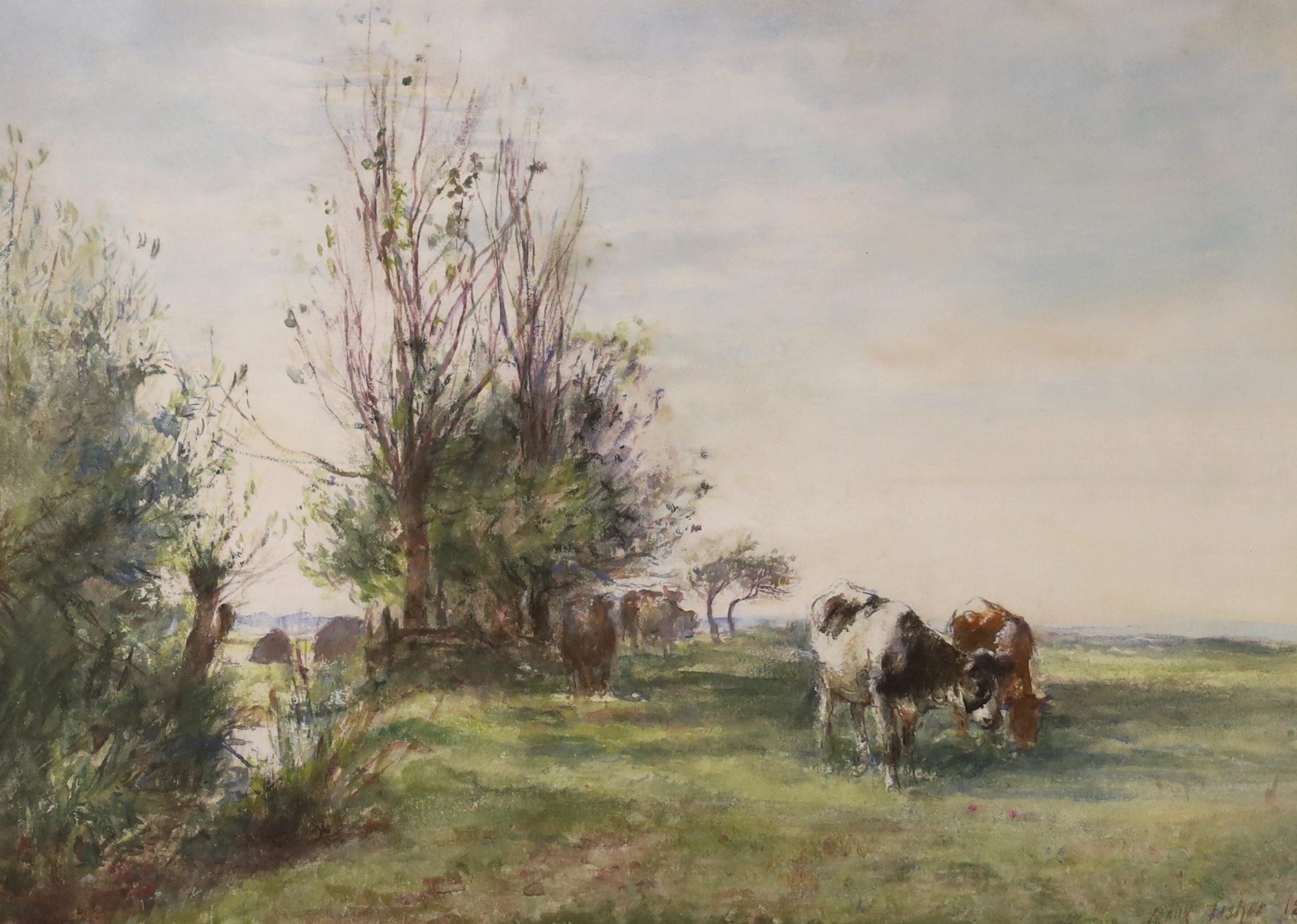 Mark Fisher (1841-1923), watercolour, Cattle by a brook, signed and dated 1881, The Fine Art Society Ltd inscribed label verso, 34 x 24cm